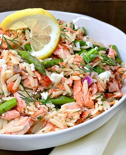 Salmon, Asparagus, and Dill Orzo Salad with Lemon Pepper Vinaigrette