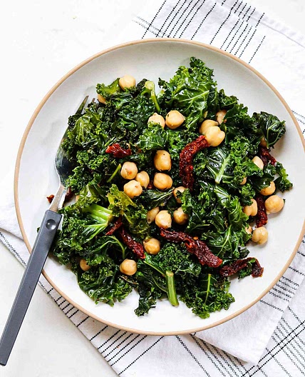 3-Ingredient Chickpeas with Kale & Sun-Dried Tomatoes