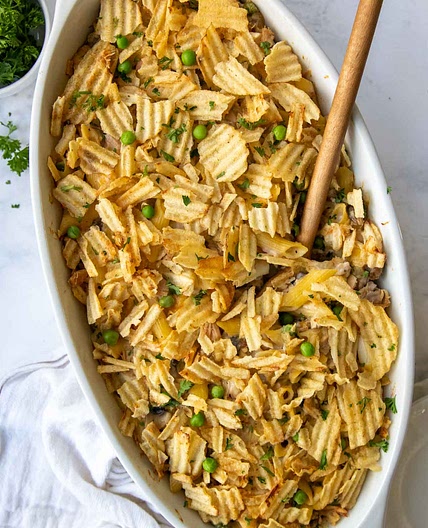 Old Fashioned Tuna Noodle Casserole with Potato Chips