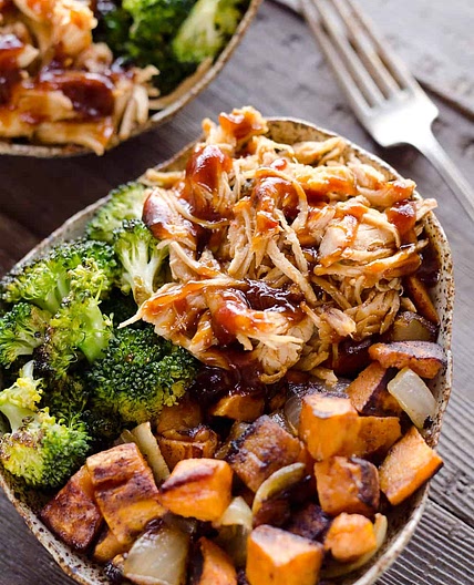 BBQ Chicken & Roasted Sweet Potato Bowls