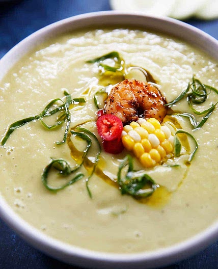 Cucumber Avocado Gazpacho with Shrimp