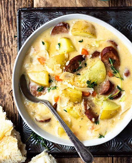 One Pot Smoked Sausage and Potato Cheese Soup