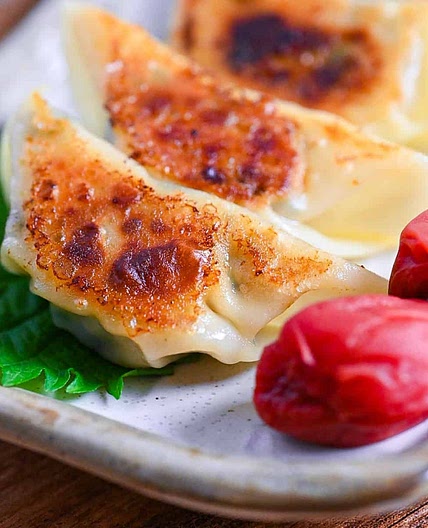 Chicken Yaki Gyoza with Umeboshi and Shiso