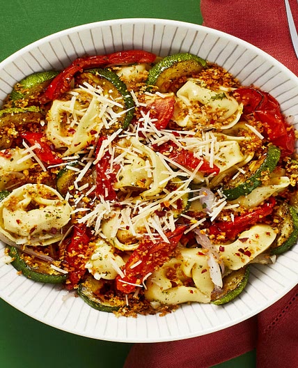 Garlic Herb Tortelloni with Roasted Tomato & Zucchini