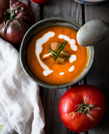 Homemade Tomato Soup with Halloumi Croutons