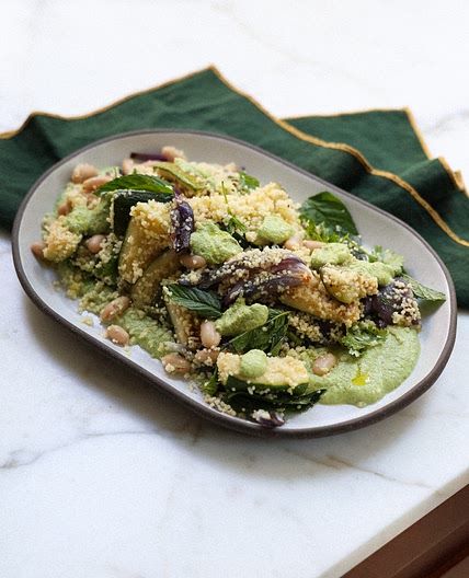 Green Romesco and Couscous Salad with Roasted Zucchini