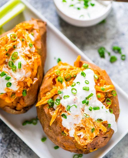 Slow Cooker Buffalo Chicken Sweet Potatoes