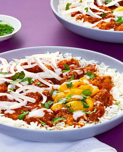 Chicken Tikka Masala Rice Bowl with Mango Cilantro Chutney