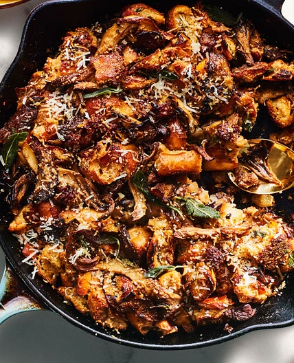 Skillet Stuffing with Italian Sausage and Wild Mushrooms