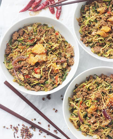 Whole30/Paleo Grilled Pinapple and Zoodles Stir Fry