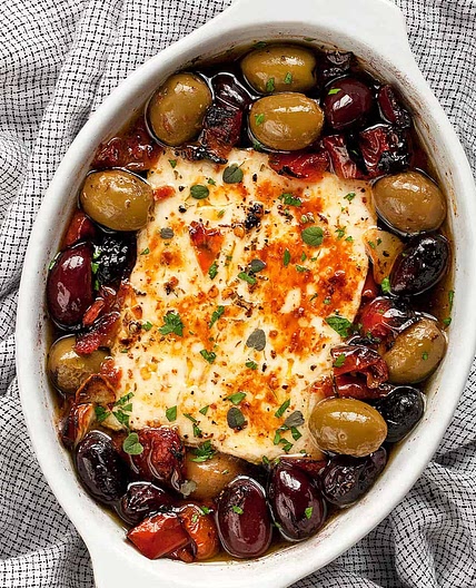 Baked Feta with Olives and Tomatoes