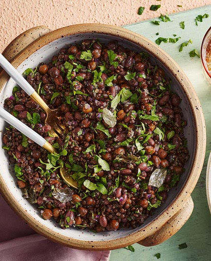 Black lentil tarka salad