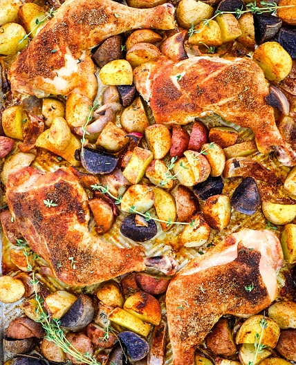 Savory Oven Baked Chicken Leg Quarters with Potatoes