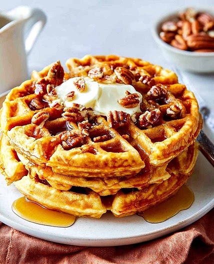Cottage Cheese Waffles with Maple Drizzle