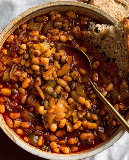 Mediterranean Vegan White Bean Stew With Capers and Dill