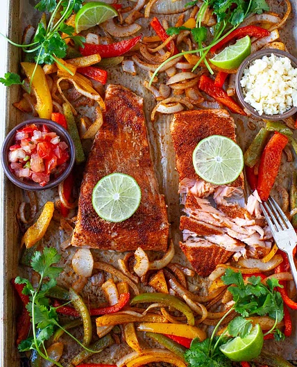 30-Minute Sheet Pan Salmon Fajitas