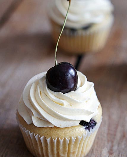 Juicy Cherry Vanilla Cupcakes