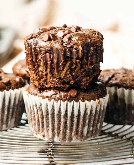 Super Moist Double Chocolate Zucchini Muffins