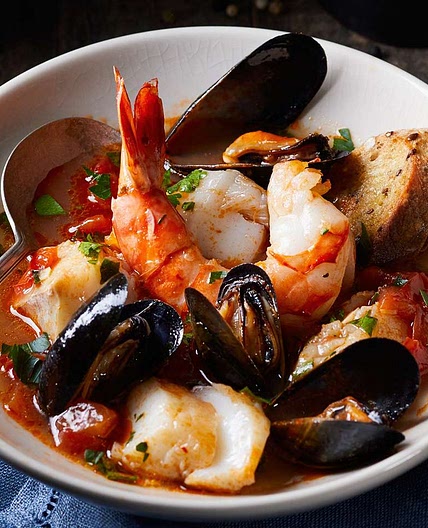 Fisherman's Stew with Roasted Garlic Crostini