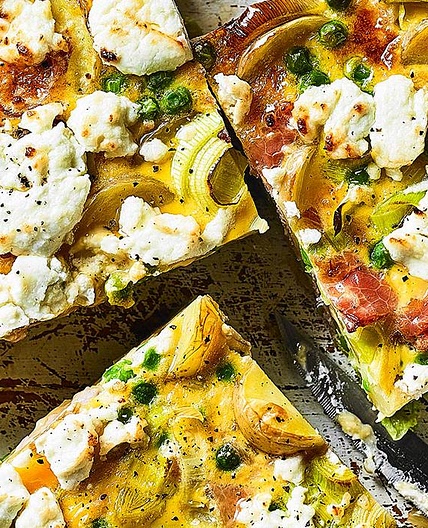 Pea, ham and goats' cheese tortilla