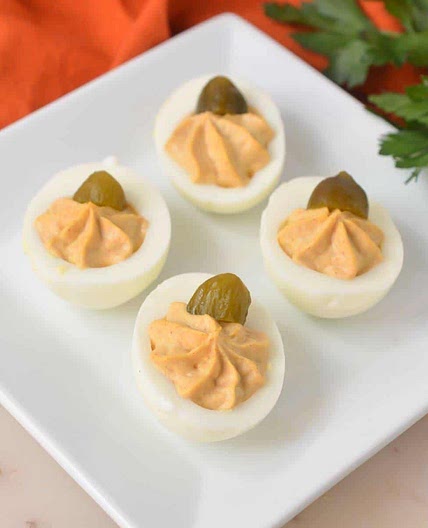 Pumpkin Deviled Eggs (Thanksgiving or Halloween)