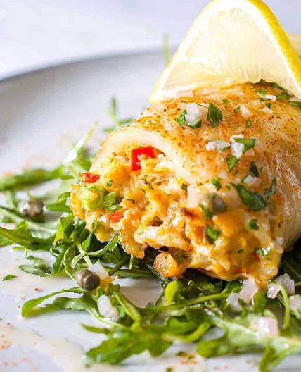 Crab Stuffed Flounder Recipe with Lemon Caper Sauce