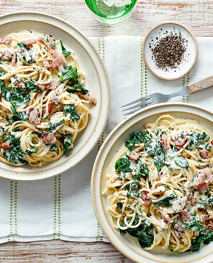 Bacon and spinach spaghetti