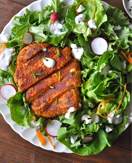 Vegan Crispy Buffalo Tofu Salad