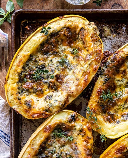 4 Cheese Roasted Garlic Alfredo Stuffed Spaghetti Squash