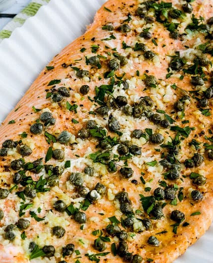 Slow Roasted Salmon with Butter, Garlic, Capers, and Lemon