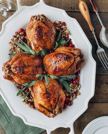 Cornish Hens with Apple-Cranberry Rice Stuffing
