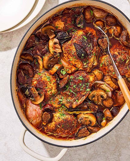 Braised Chicken Thighs with Mushrooms and Dried Figs