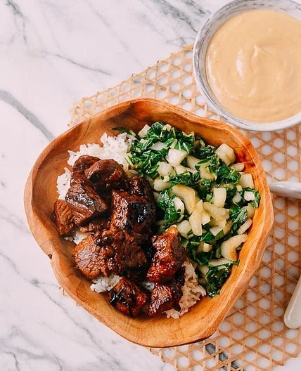 Steak Bites with Miso Ginger Dressing