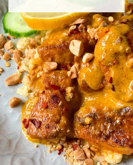 Keto chicken with peanut butter sauce and cauliflower rice
