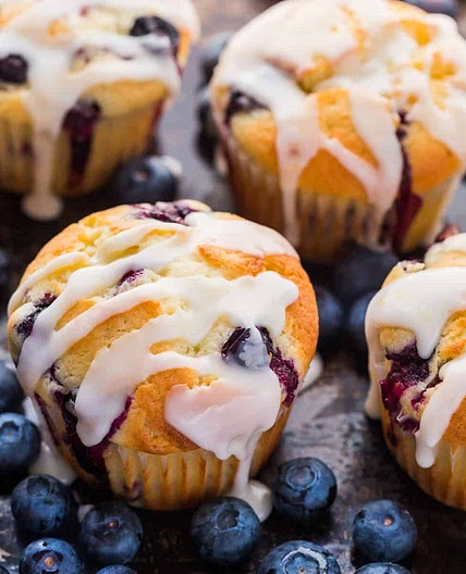 Blueberry Muffins Recipe with Lemon Glaze