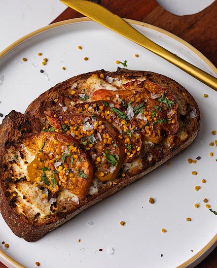 Air Fryer Peach Honey Ricotta Toast