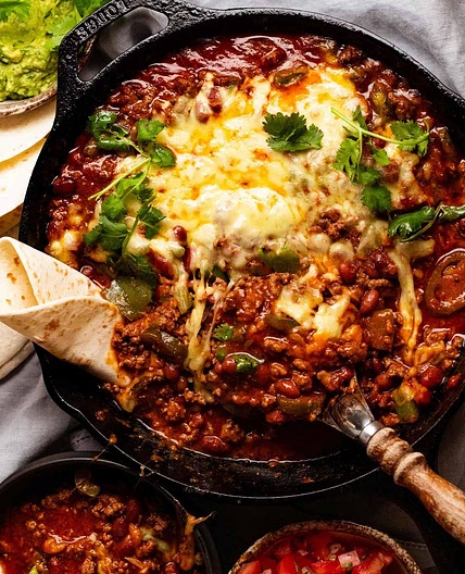 Cheesy baked Mexican beef and beans