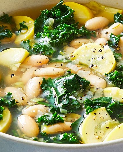 Summer Squash Soup with White Beans and Kale