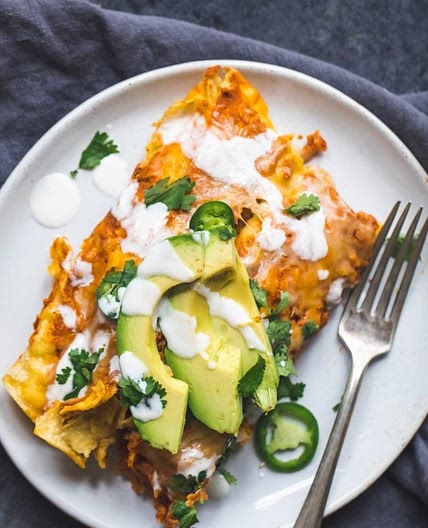 Spicy Black Bean Chicken Enchiladas with Pumpkin Sour Cream Sauce