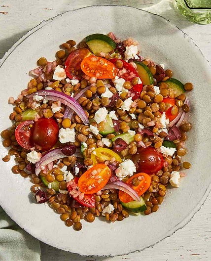 Lentil Salad with Feta, Tomatoes, Cucumbers & Olives