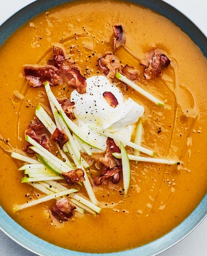 Butternut Squash Soup With Apples and Bacon