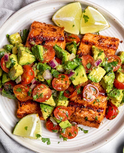 Grilled Salmon with Avocado Salsa (Healthy, Low-Carb, Paleo, Whole30)