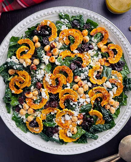 Fall Kale Salad with Delicata Squash and Goat Cheese