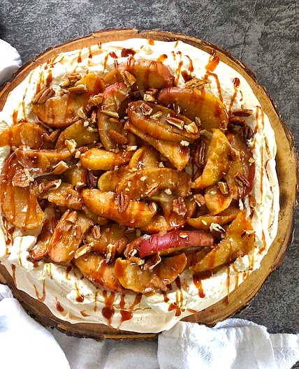 Autumn Pavlova with Apples, Maple Cream, and Salted Caramel