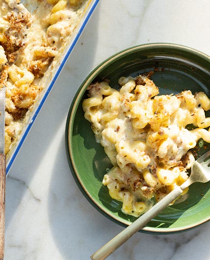Four Cheese Macaroni and Cheese with Garlic Sage Breadcrumbs