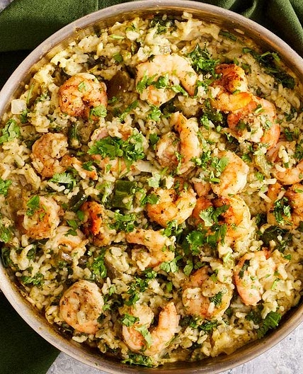 One-Pan Salsa Verde Shrimp & Rice