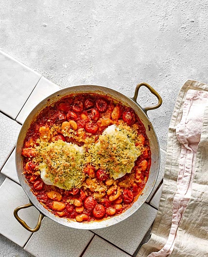 Baked cod and butter beans
