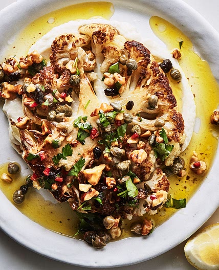 Cauliflower Steaks and Purée With Walnut-Caper Salsa