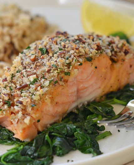 Baked Salmon with Honey Mustard & Pecan-Panko Crust