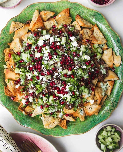 Sticky Beef Fatteh (Middle Eastern Style Nachos)